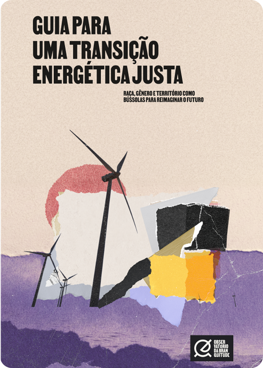 Portada de la 'Guia para uma Transição Energética Justa', ilustrada con turbinas eólicas.