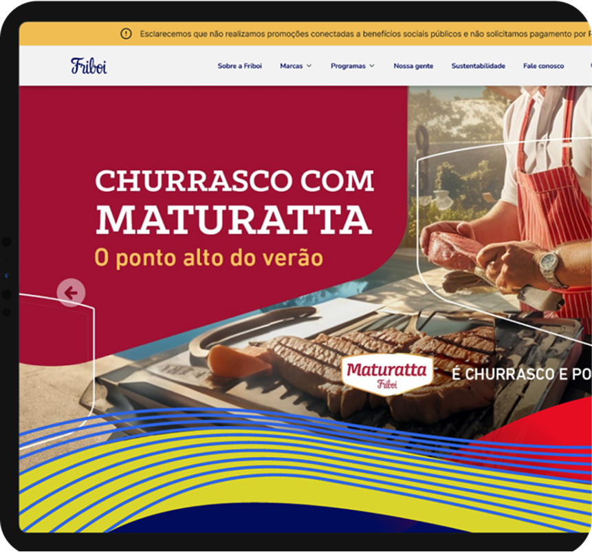 Sección institucional de Friboi con el título 'La carne más vendida de Brasil'.