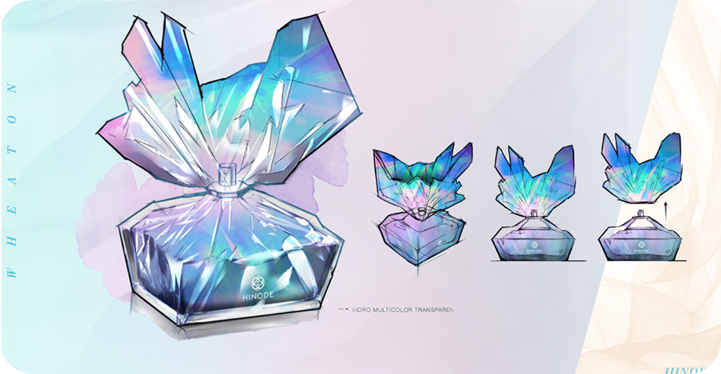 Detalle de un empaque conceptual de vidrio de Wheaton.
